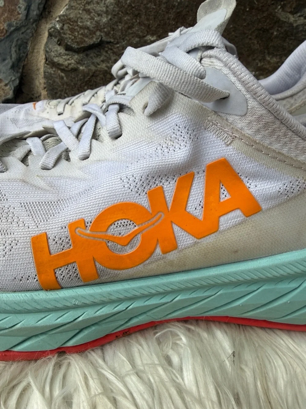 Hoka One One Men's Carbon X 2 Running Sneaker in White Blazing Orange Size 11